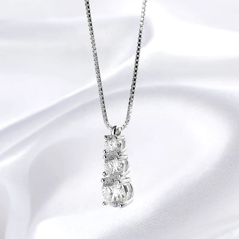 1.8CT Moissanite Pendant for Women Men Sparkling Diamond Necklace 3 Stones Solid Silver 925 Jewellery Luxury Quality GRA