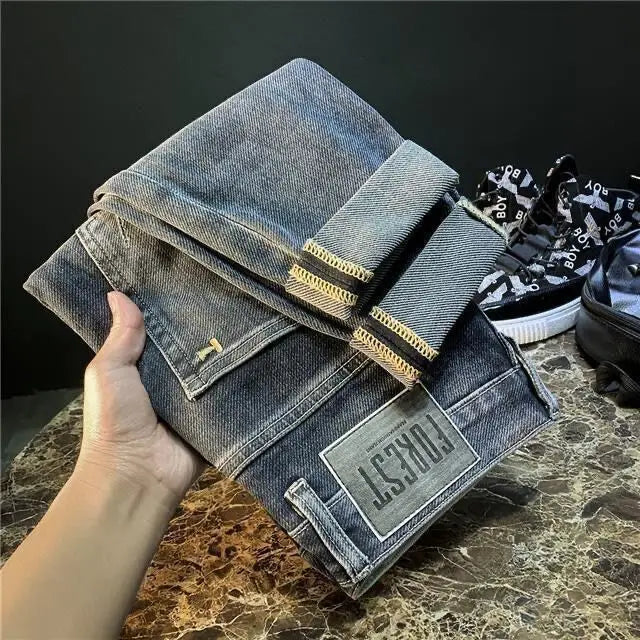 High-end 2023 Harajuku Designer Clothes Denim New Trousers Kpop Stretch Trendy Korean-style with Our Luxury Men's Casual Jeans