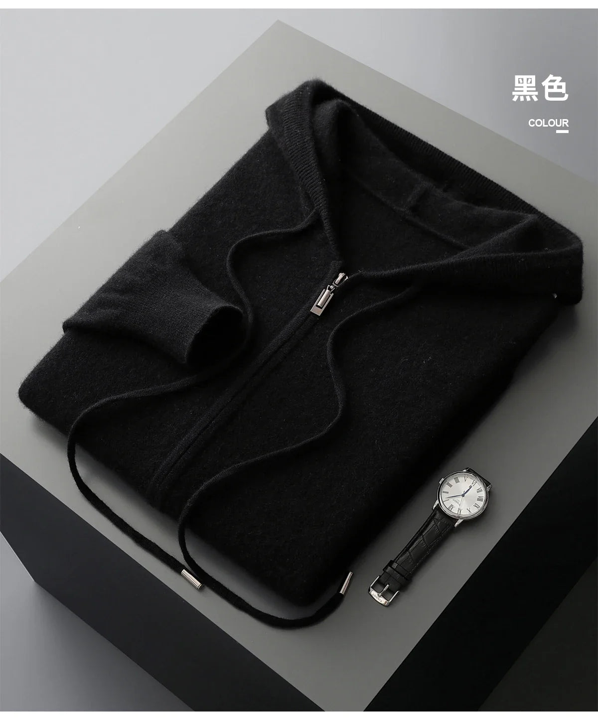 2025 New Men Knitted Plane Hooded Cardigan Cashmere Sweater Zipper Design Pocket Decoration High quality Thick Warmth Hoodie