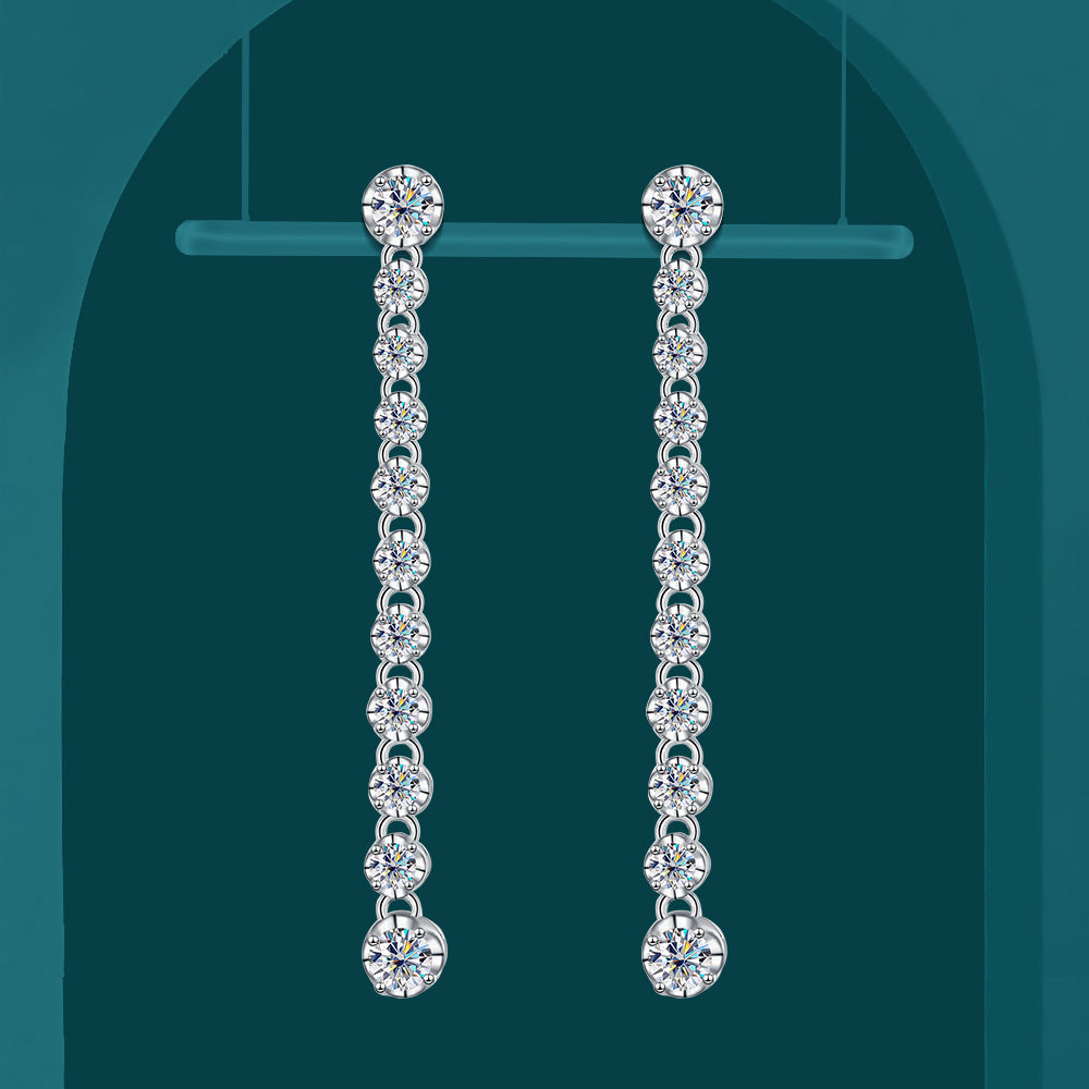 Long Tassels Moissanite Drop Earrings 925 Sterling Silver 18k Gold Sparkling Full Diamond Tennis Stud Earring For Womem Party