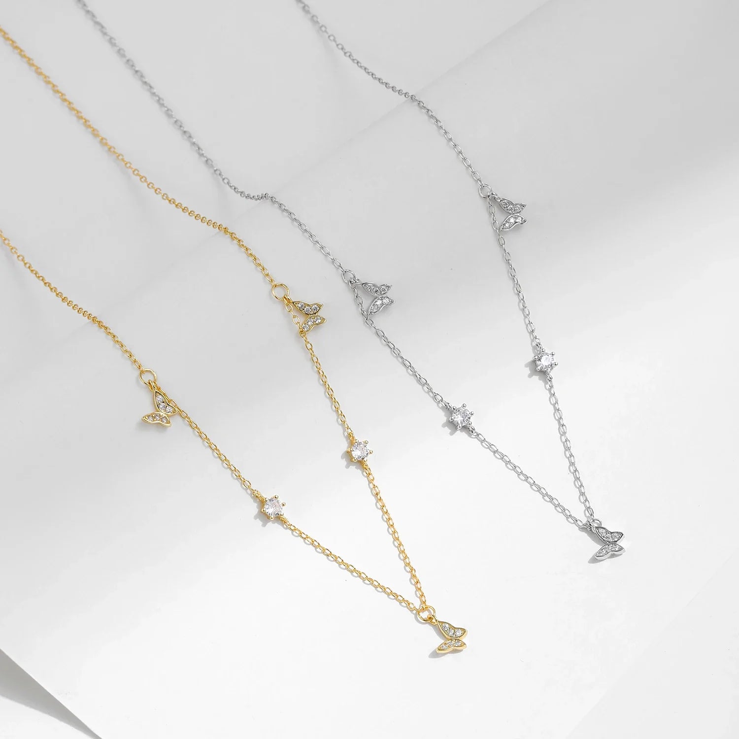 Flying Butterfly CZ Necklace 925 Sterling Silver Simple Link Chain Charms White Gold Plated Necklaces For Women Jewelry