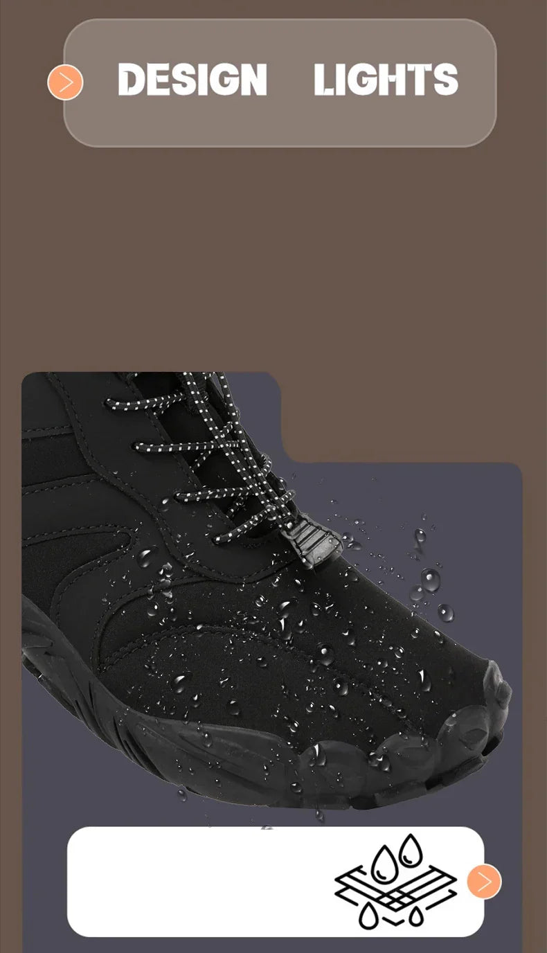 Men's Winter Warm Barefoot Shoes Waterproof Wide Toe Non-Slip Rubber Sole Plush Lined Hiking Shoes Outdoor Sneakers Running Shoe