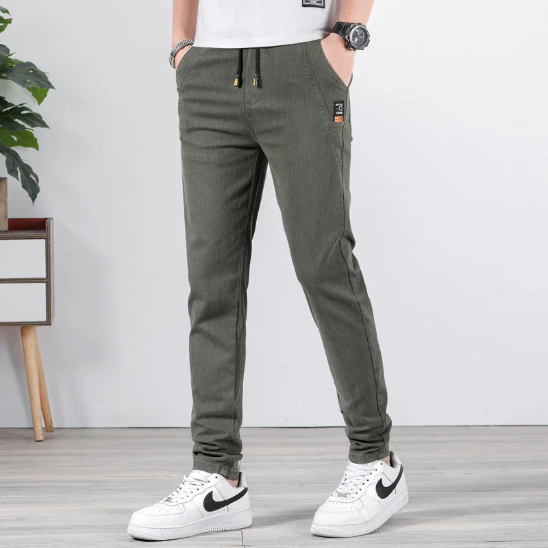 Spring Summer Men Casual Pants Elastic Waist Design Straight Slim Trousers Korean Trendy Stretch Male Pants Brand Clothing