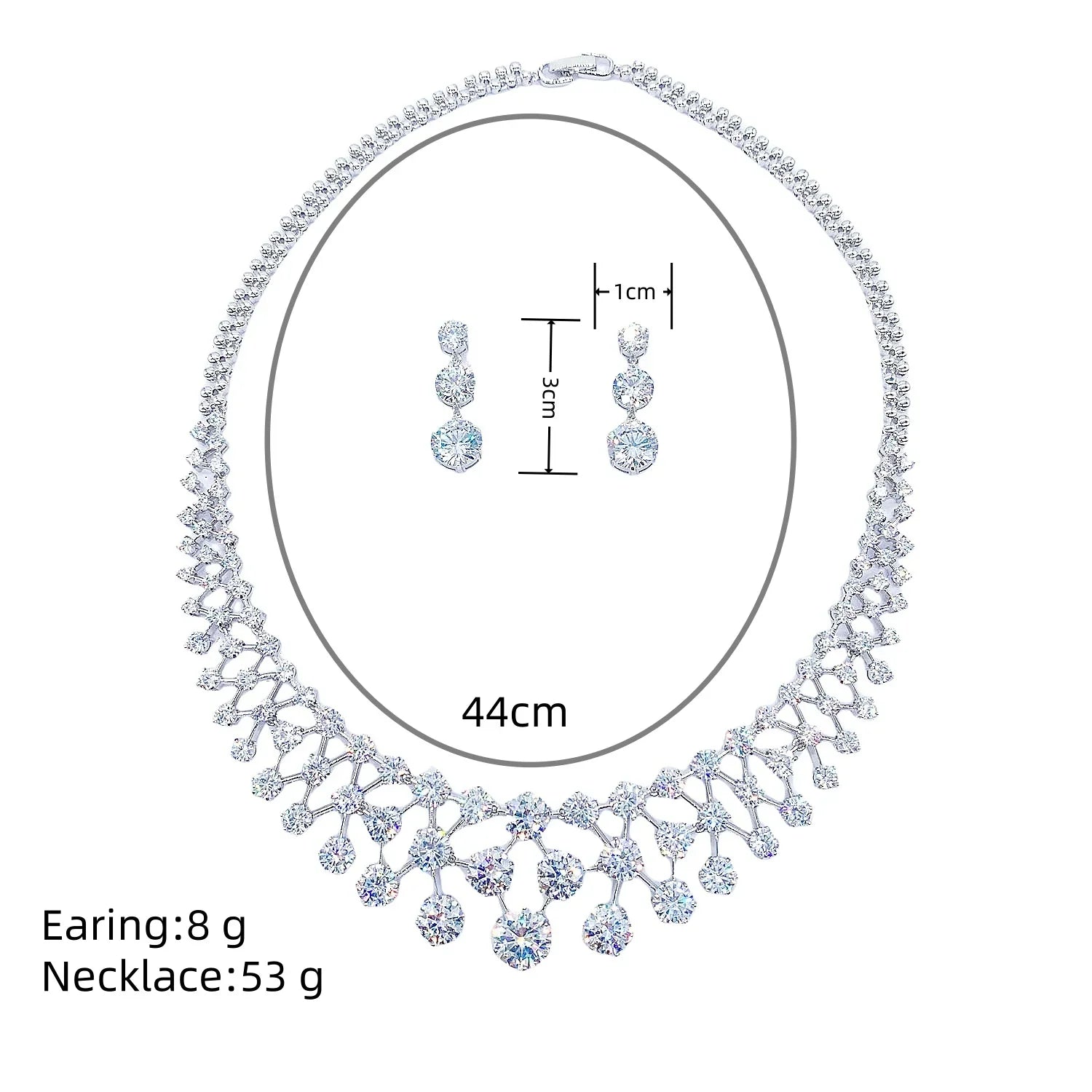 Jewelry Set with Round-Cut Necklace and Dangle Earrings Elegant Sparkling Bridal Accessories for Banquets Wedding