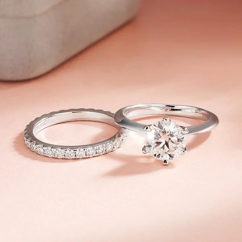 2mm Certified Moissanite Ring for Women Full Diamond Enternity Band S925 Sterling Silver Plated White Gold Jewelry