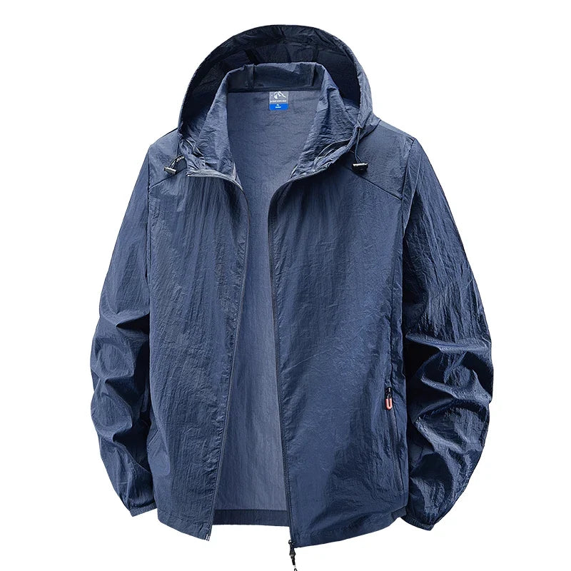 Men's Hooded Sun Protection Jacket Lightweight Outdoor Windbreaker Quick Dry Breathable UV Coat for Hiking Running Travel Beach
