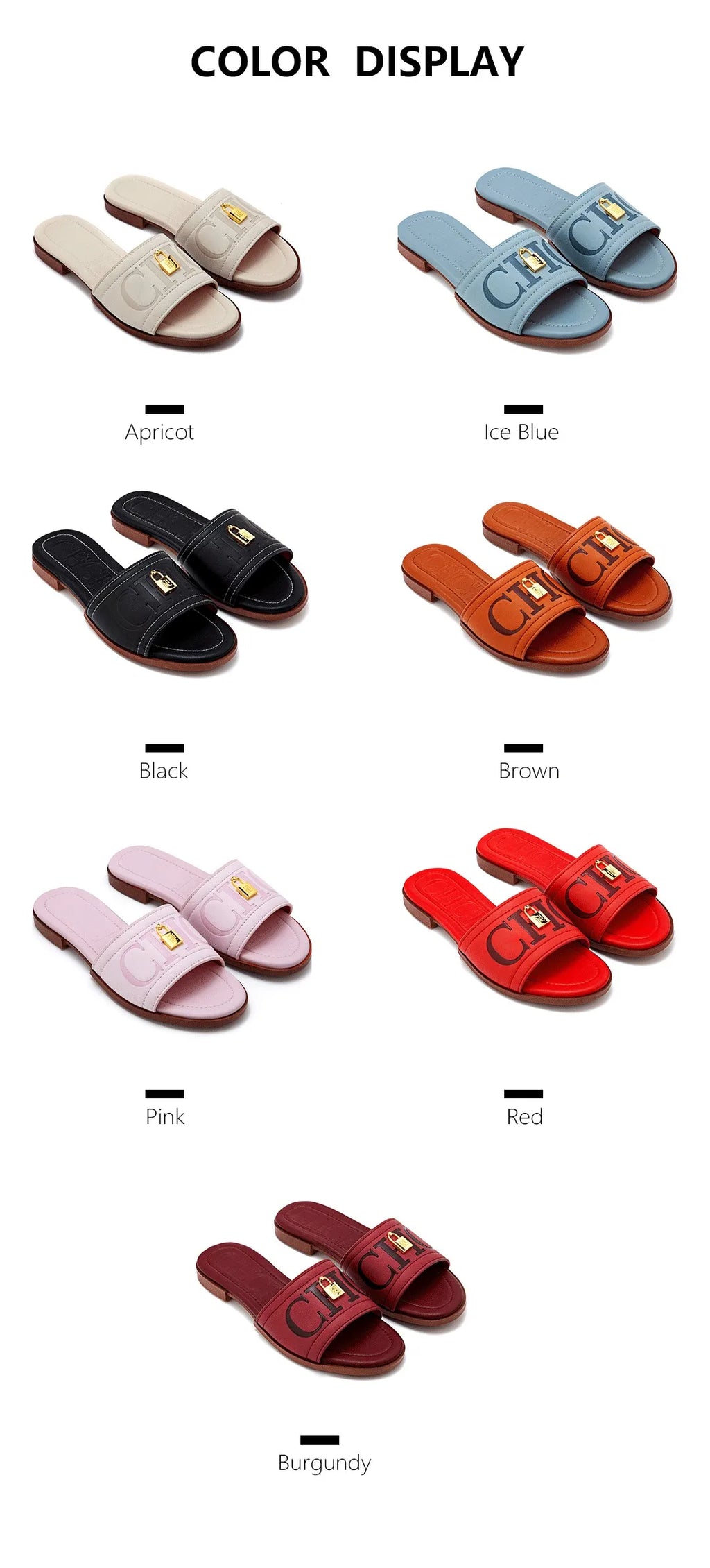Fashion Monogram Print Elegant Design Women's Low Heeled Slippers Solid Color High Quality Metal Lock Simple Single Shoes