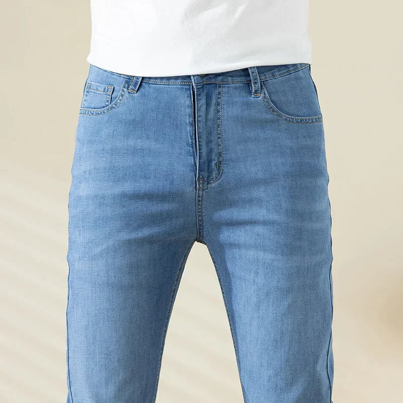 Summer Thin Mens Clothing Cowboys Slim Straight Jeans Men Denim Pants Casual Regular Fitness Men's Trousers Light Blue 2026 Y2K