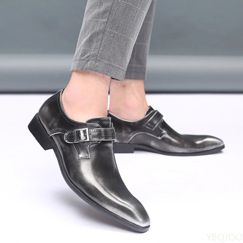 Men’s Leather Belt Buckle Formal Dress Shoes Low Heel Non Slip British Style Footwea