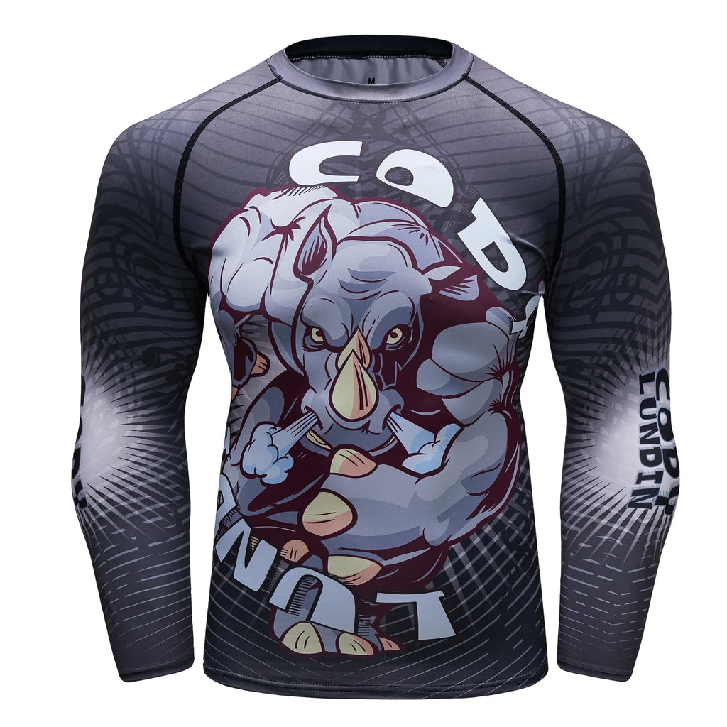 Men's Jiu Jitsu Kimono Rashguard MMA T-shirt Animal Print Compression Shirts Sport Tops Bjj Kickboxing Muay Thai Sport Boxing