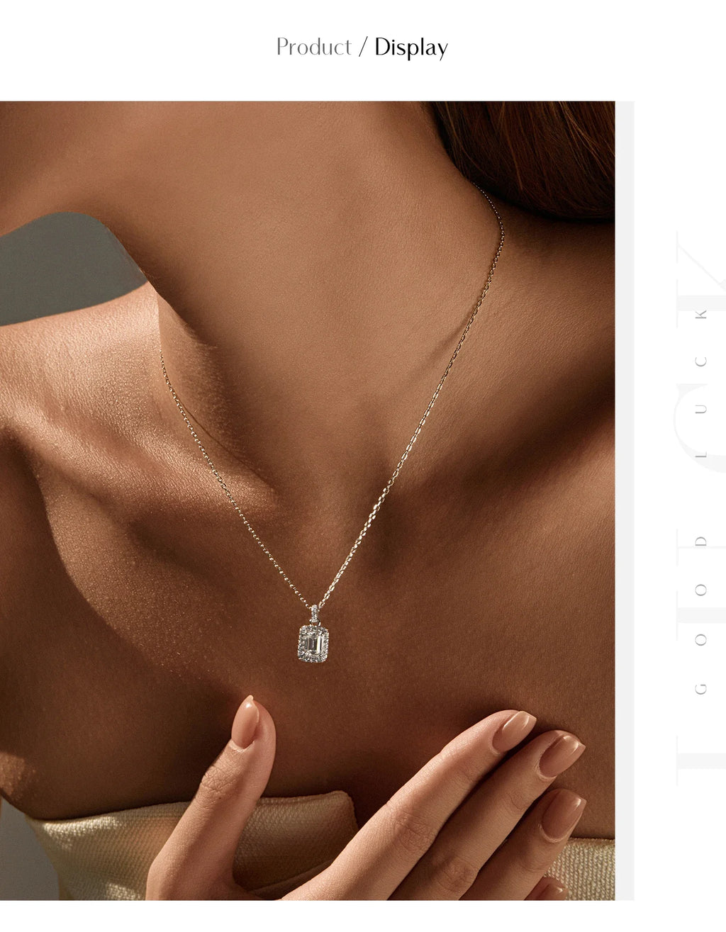 1CT D Color Emerald Cut Moissanite Halo Necklace 925 Sterling Silver Rectangle Wedding Pendant Necklace For Women Jewelry