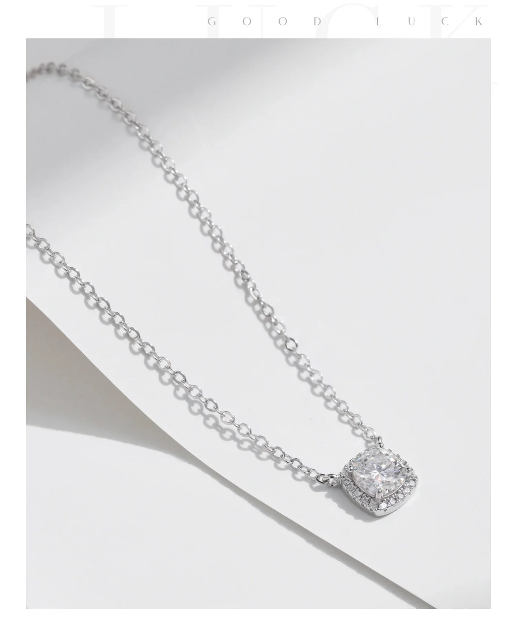 1 Carat Square Cushion Cut Halo Moissanite Pendant Necklace For Women 925 Sterling Silver Dazzling Wedding Bridal Jewelry