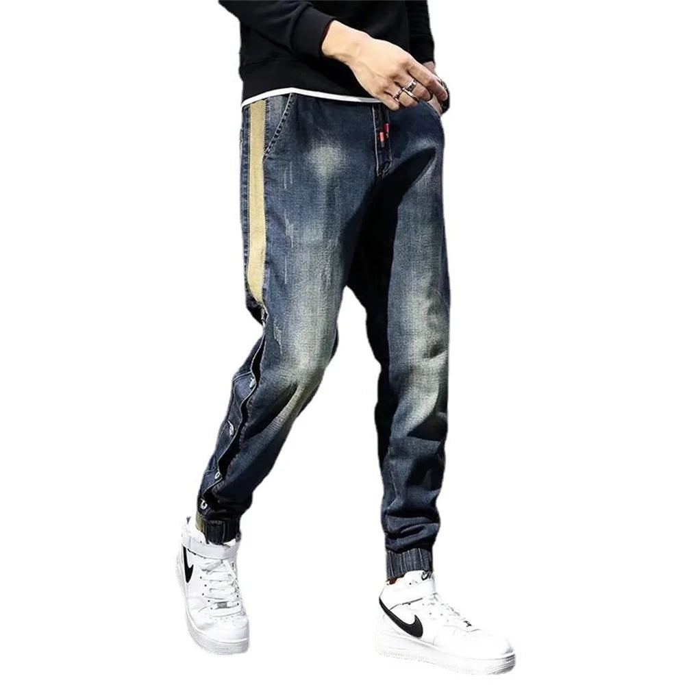 Mens Jeans Harem Pants Fashion Pockets Loose fit Baggy Moto Jeans