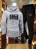 Letter Print Trendy Hoodie and Loose Drawstring Pants Set, Casual Comfortable Breathable Sweatshirt with Kangaroo Pocket