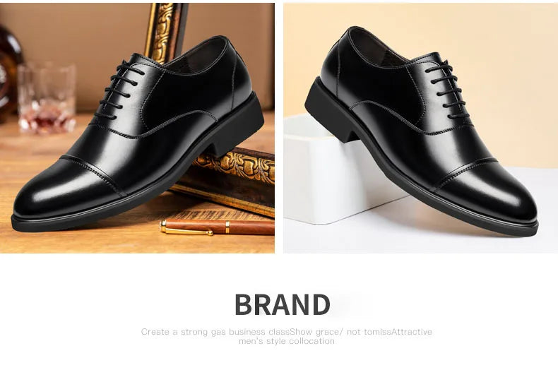 New Men 37-46 Men's Flat / 6CM Heightening Elevator Shoes Business Formal Leather Shoes Man British Casual Wedding Suit Shoes
