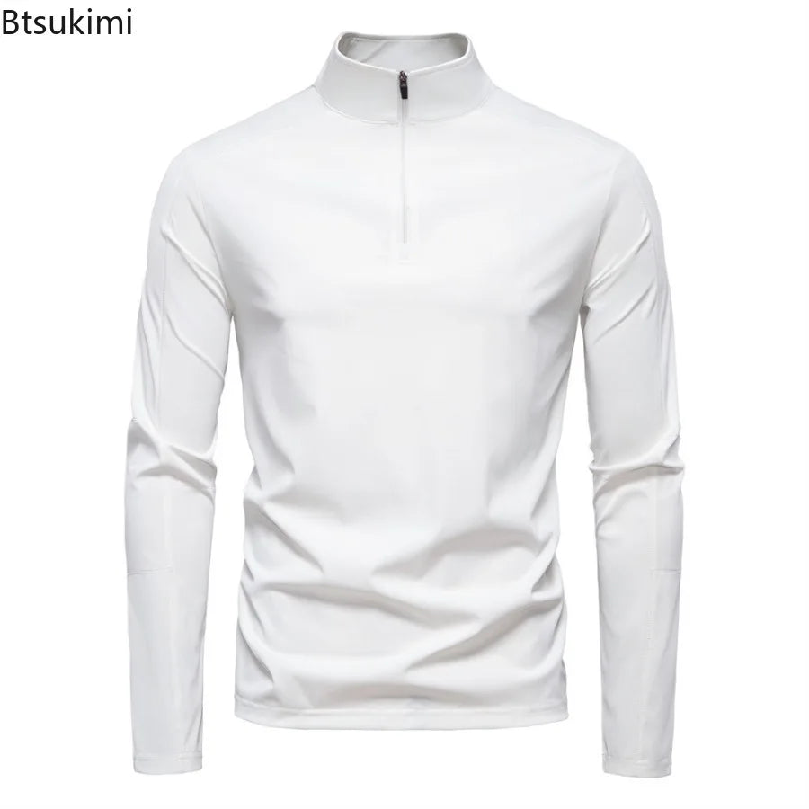 2026 Spring Summer New Men's Sunscreen Clothes Anti-UV UPF100+ T-shirt Long Sleeve Half Zip Top Male Outdoor Fishing Hiking Tops