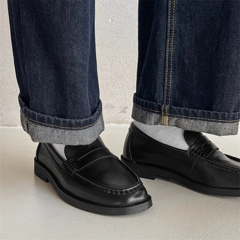 Handmade Mens Leather Loafers Non Slip Slip on Walking Flats Breathable Outdoor Casual Shoes for Man Work Office Driving Shoes