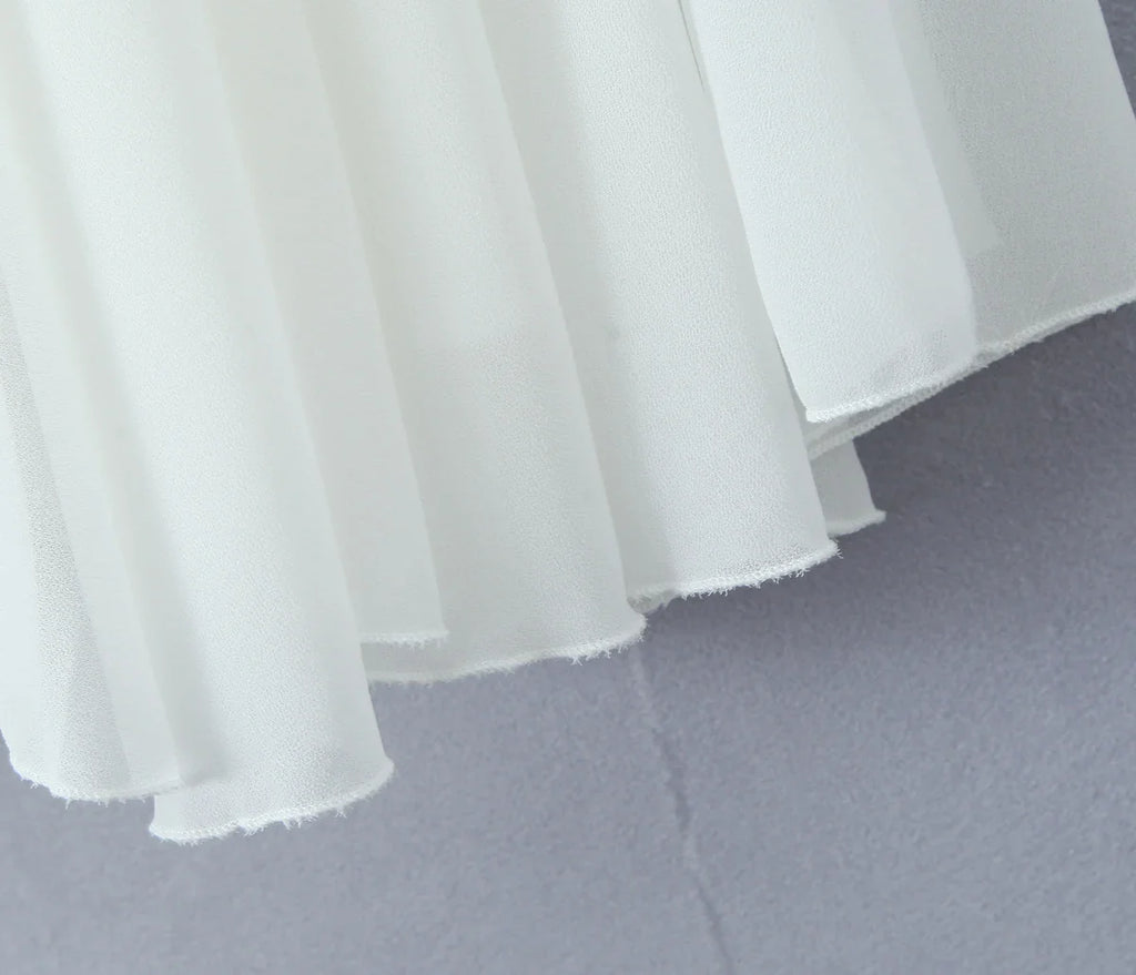 2025 Women White Big Backless Sling Dress O Neck Back Zipper Loose Swing Mini Short Dresses Holiday Robe