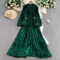 Printed round Ne Lantern Sve Dr Women's Single Button Waist Cinch Maxi Skirt Long Dr Commute Sle Autumn