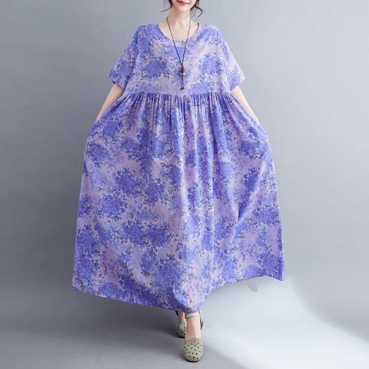 Robe Plus Size 100KG Summer Dress Women Floral Loose Vestidos Para Mujer Casual Maxi Print Cotton Linen Oversized BOHO