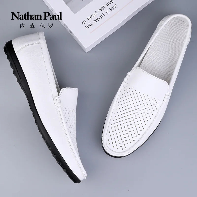 Men's shoes large size microfiber hollow loafers 2024 summer new fashion trend casual men's shoes classic men's leather shoes