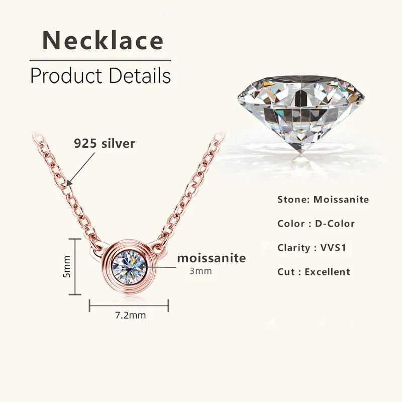 3MM 0.1CT Moissanite Necklace Original 925 Sterling Silver Pendant Necklaces  For Women Delicate Neck Jewellry Gift