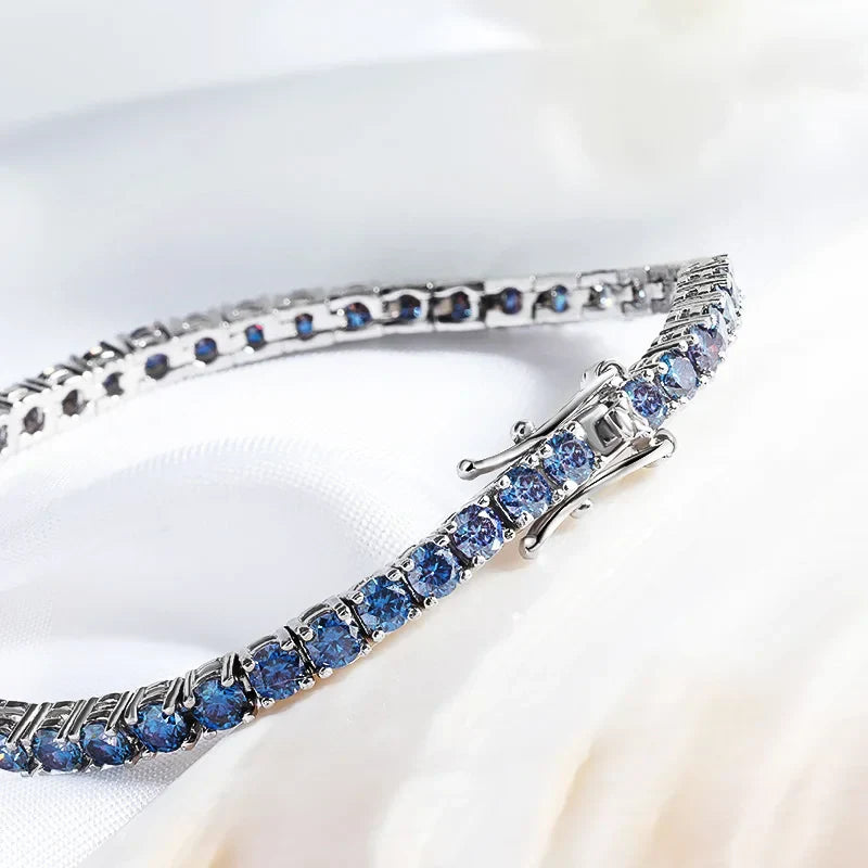 Certified 3/4/5mm Full Moissanite Diamond Tennis Bracelets for Women Man Colorful Gem Sparkling 925 Sterling Silver Chain