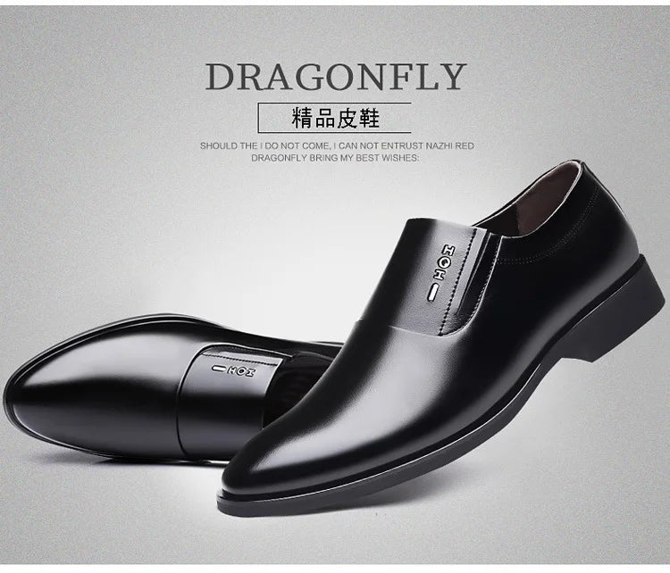 2026 New Men's Leather Slip-On Dress Shoes Formal Business Casual Loafers Male Fashion Non-slip Office Wedding Shoes Man