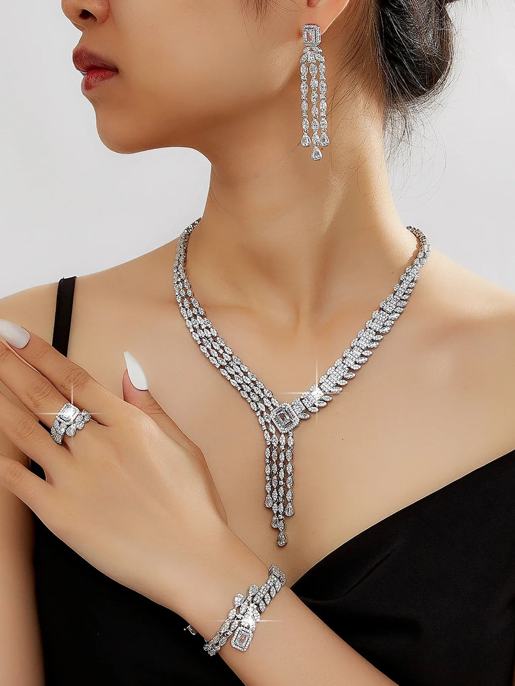 New Elegantly Quality Dress Jewelry Luxury Necklace Earrings Sets Cubic Zirconia Jewelry Sets Women Bridal Wedding