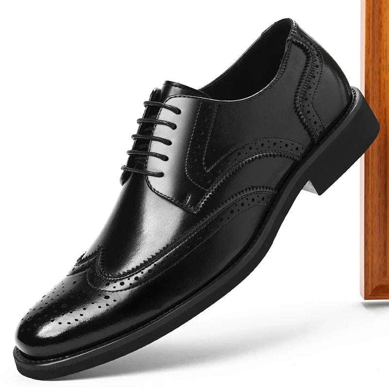 Pointed Toe Vintage Gradient Leather Wingtip Brogue Oxford Dress Shoes Lace Up Formal Business Groom Wedding Office Work Shoes