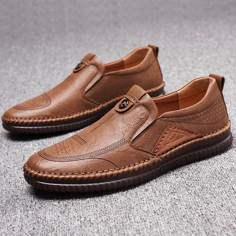 Man Retro Penny Handmade Loafer Genuine Cow Leather Non-Slip Soft Classic Shoes Sewing Comfortable Casual Slip-on Spring Summer