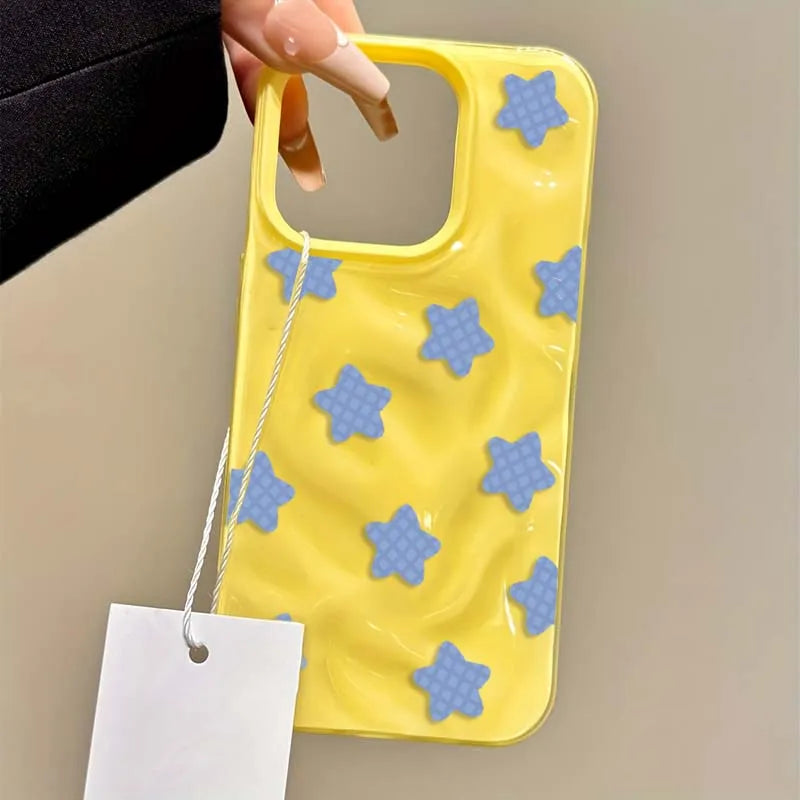 Cartoon Black Checkered Star Pattern Korean Phone Case for IPhone 16 17 Air 15 14 13 12 11 Pro Max Plus Shockproof Soft Cover