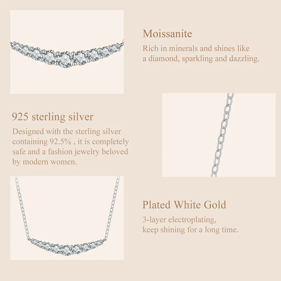 Moissanite Smile Necklace, Round Brilliant Cutting Lab Grown Diamond Gold Plated 43cm 925 Sterling Silver Necklaces