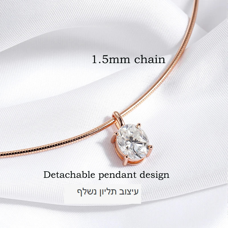 3/4/5CT Oval Cut Moissanite Pendant Necklace for Women Men Lab Diamond Classic Solitaire Chain Real 925 Sterling Silver