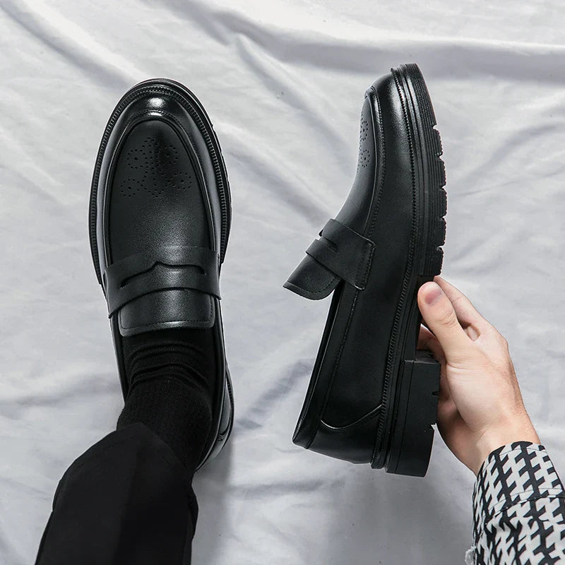 Spring Luxury Thick soled Casual Shoes Men's Black Penny loafers men Brown Business Office Dress Shoes for Mentênis masculino