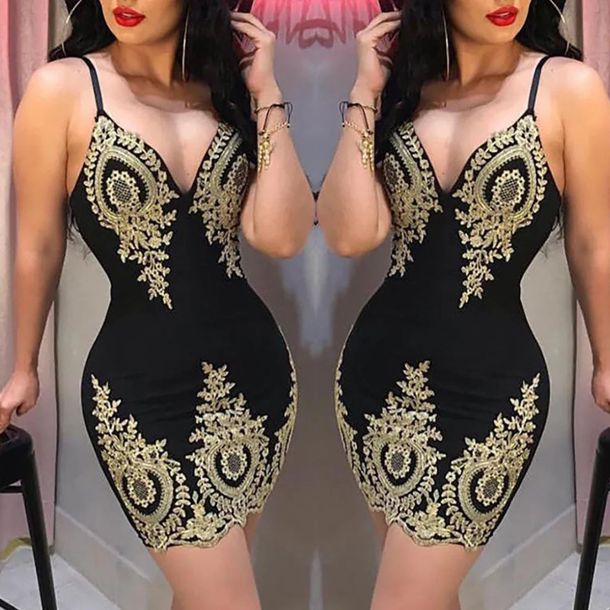 Sexy summer party halter dress Sleeveless slim-fit mini dress