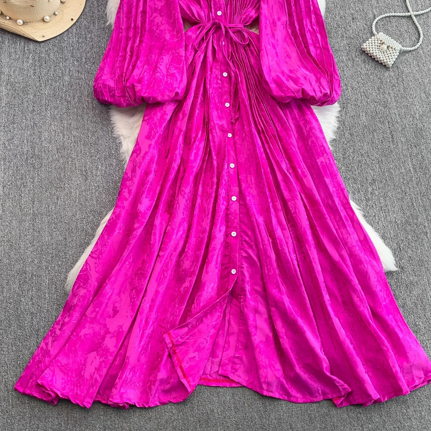 Printed round Ne Lantern Sve Dr Women's Single Button Waist Cinch Maxi Skirt Long Dr Commute Sle Autumn