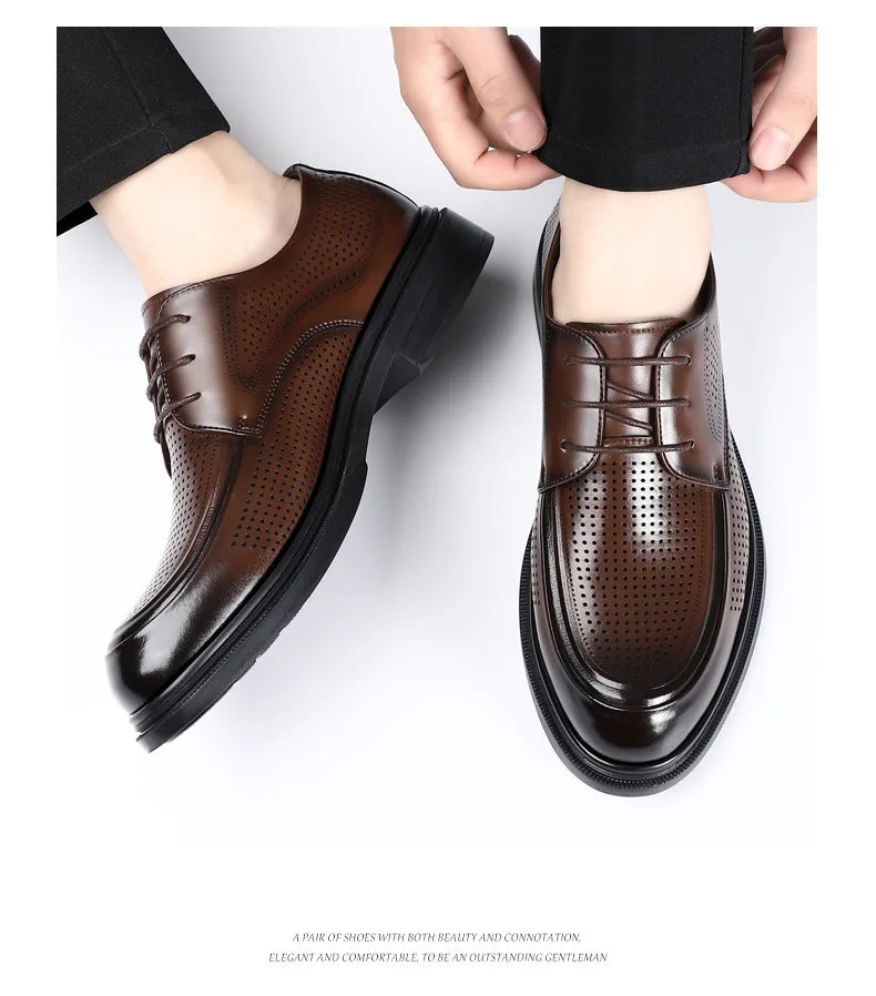 New Lace Designer Derby Shoes for Man Hallow Breathable Business Casual Leather Shoes Male Summer Autumn Fashion Dress Shoe Man