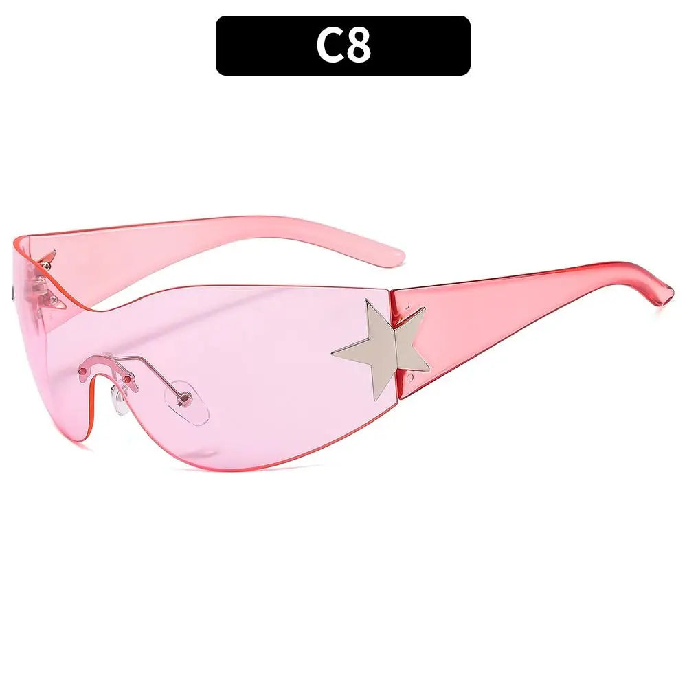 2025 Fashion Punk Y2K Sunglasses for Women Men Trendy Wrap Around Sun Glasses Shades Star Decoration Eyewear UV400 Goggles