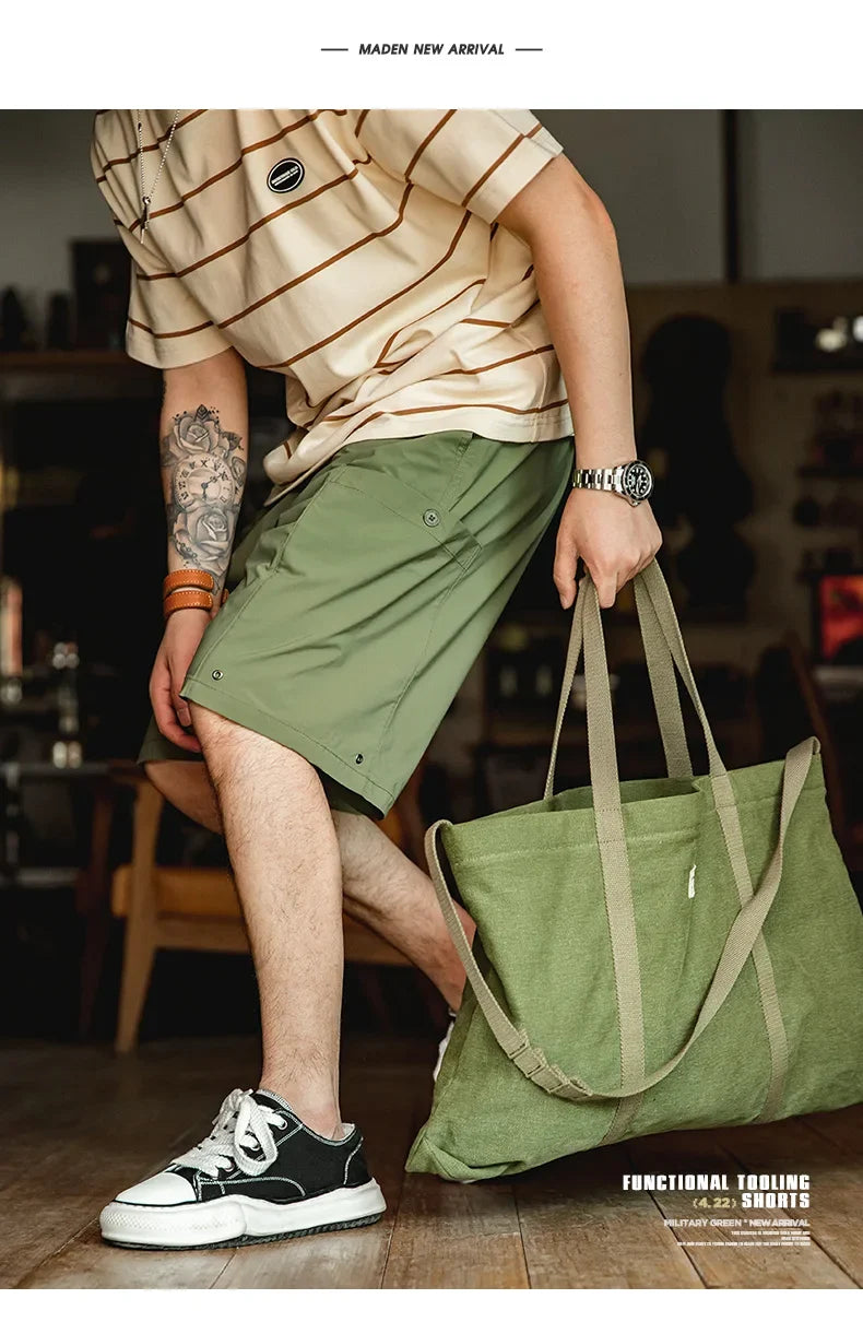 Casual Washed Cargo Shorts Men's Summer Lightweight Straight Leg Drawstring Pockets Shorts Breathable Outdoor Bottoms