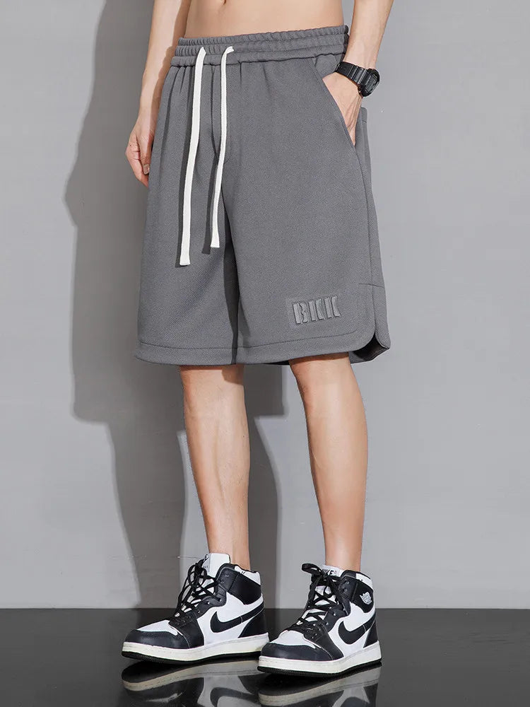 Summer Men's Sport Shorts Knee-Length Straight Loose Short Pants Streetwear Drawstring Knitted Sweat Casual Shorts Big Size 8XL