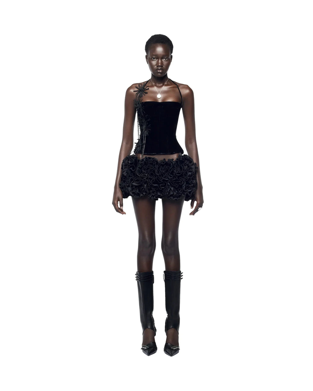 Black Red Women Sexy Strapless Laced-up Tops 2 Pieces Florals Bodycon Mini Bandage Dress Celebrate Nightclub Party Stage Wear