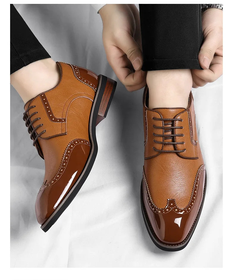 New Designer Business Leather Shoes for Men Color Match Lace Designer Casual Shoes Male Spring Autumn New Dress Brogue Shoe Man