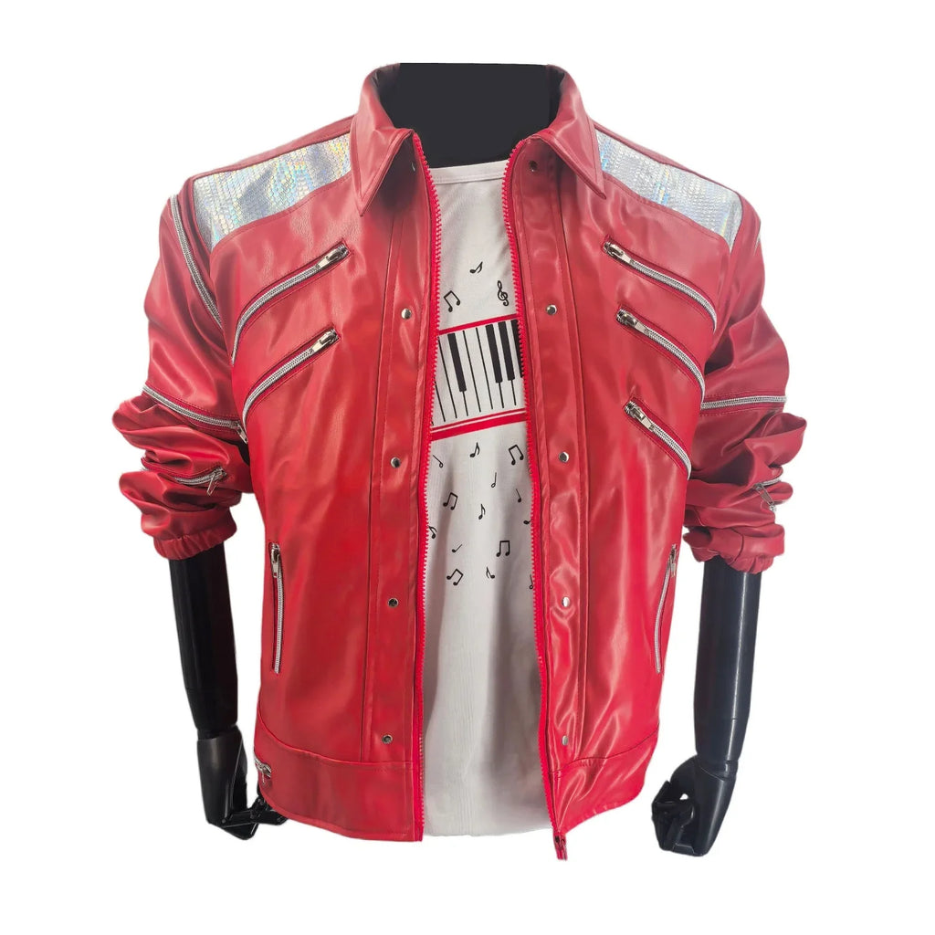 Punk Red Zipper Michael Casual Costumes America Fashion Style Jacket Outwear Imitation