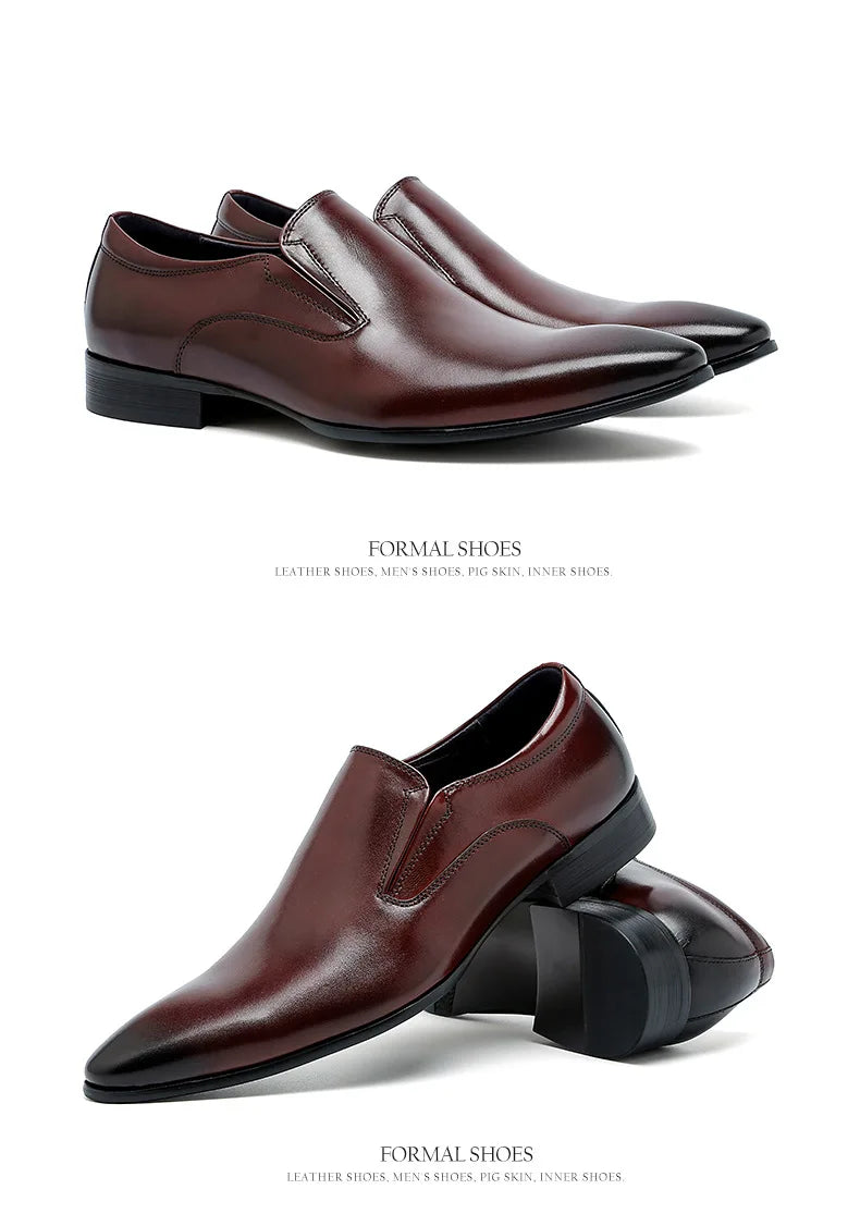Top Layer Cowhide Shoes Men's Shoes Genuine Leather Business Dress Shoes Men British Pointed Toe Formal Slip-On Shoes
