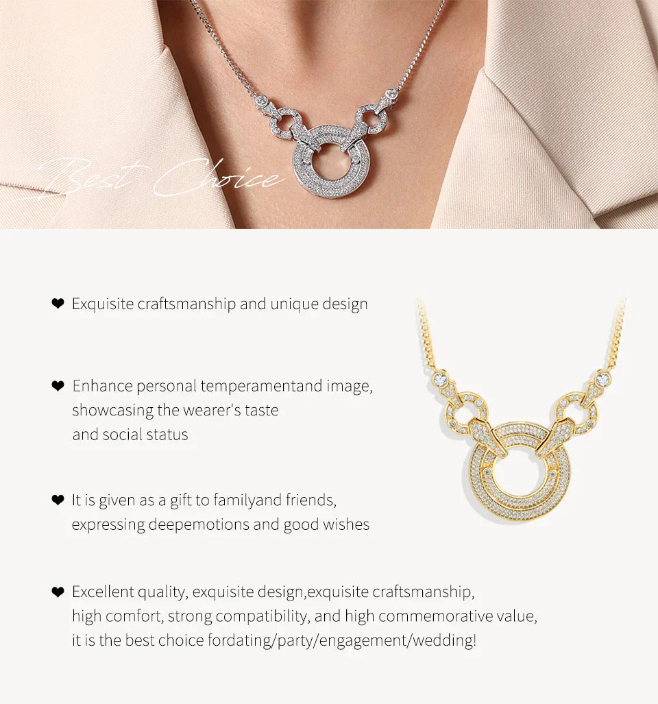 Big Round Luxury Moissanite Necklaces 925 Sterling Silver 18K Gold Luxury Pendant for Women Engagement Wedding Jewelry