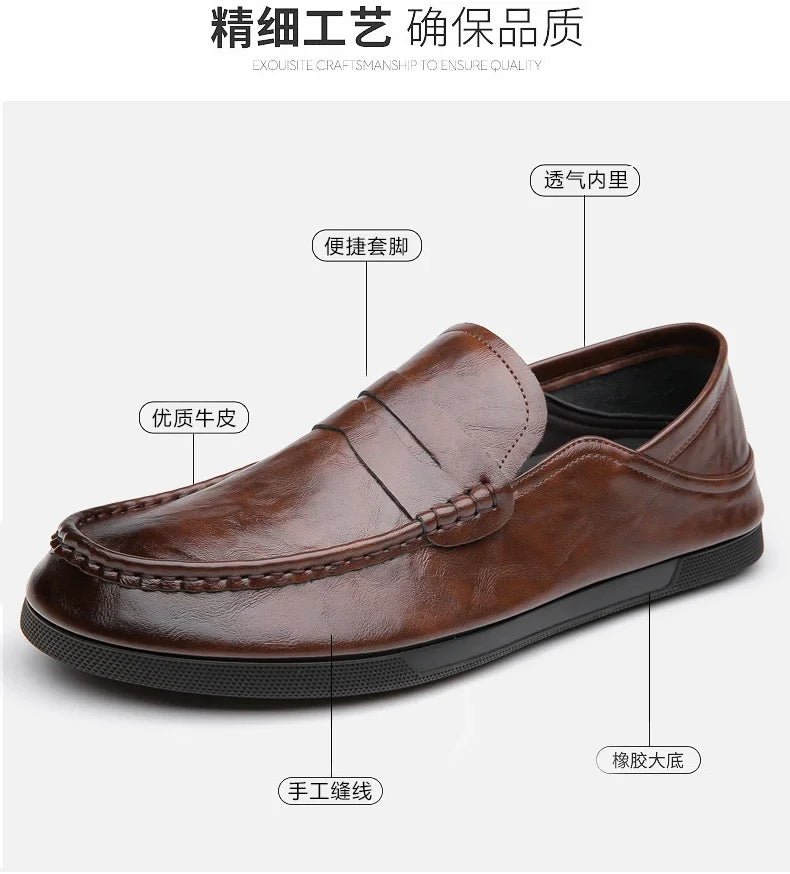 Genuine Leather Men Loafers Comfortable Mens Casual Shoes Luxury Brand Man Formal Dress Shoes Breathable Slip on Boat Shoes