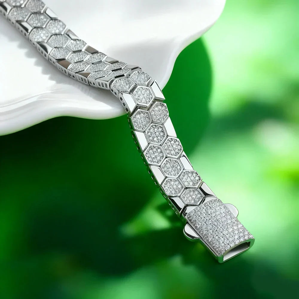 Full Moissanite Bracelet for Men Woman Lab Diamond with GRA Certified Unique Honeycomb Design S925 Sterling Silver Party Jewelry