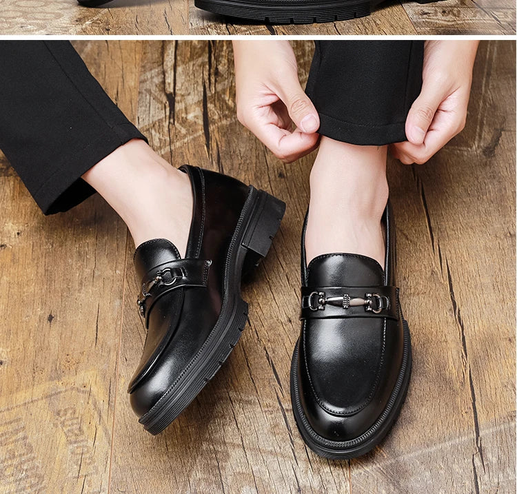 2026 Spring New British Fashion Men's Casual Leather Shoes Korean Style Slip-On Loafers Formal Men's Leather Shoes
