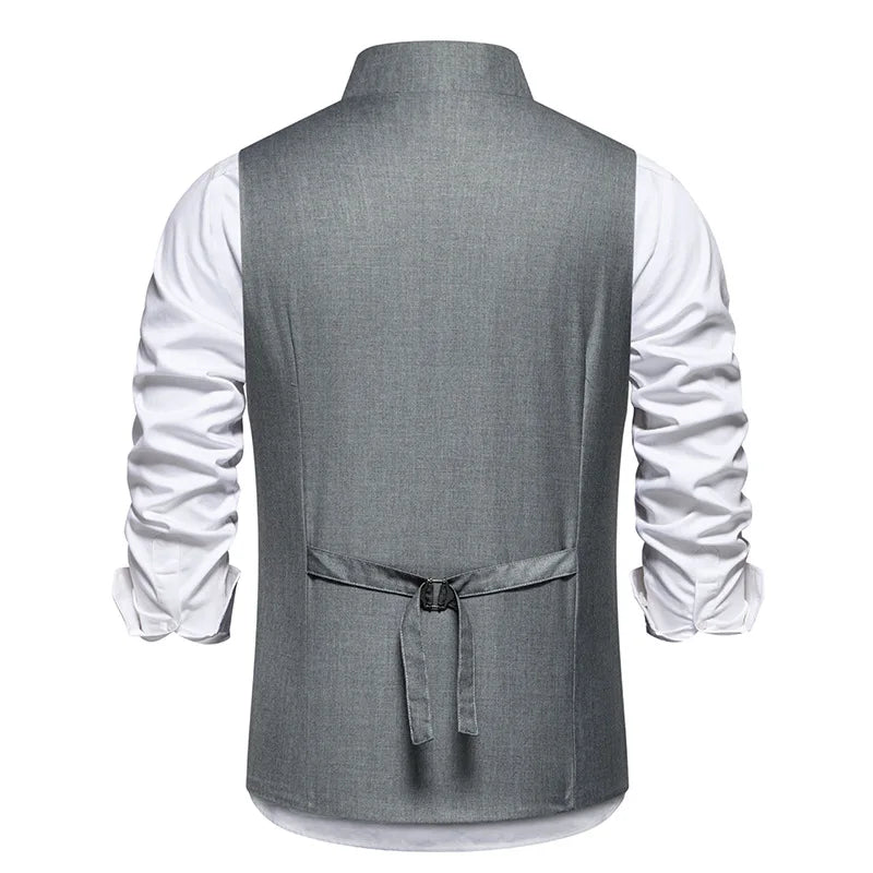 Men's Suit Vest, Chic Solid Slant-breasted Waistcoat for Men, Males Black/Grey Vest for Grooms Wedding Party Business Prom